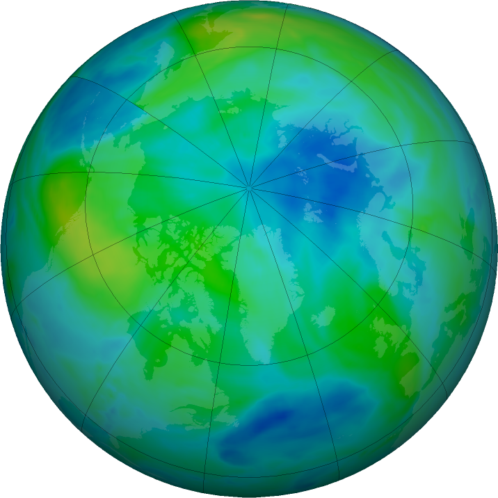 Arctic ozone map for 03 October 2021